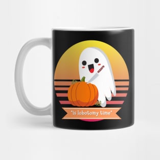 Halloween Cute Ghost Carving a Pumpkin *Is Lobotomy Time* Mug